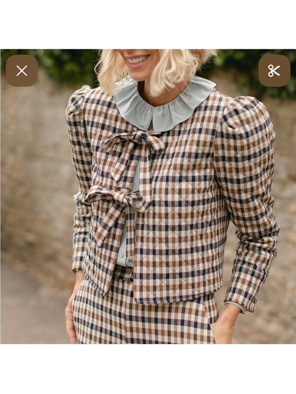 Antonio Melani x Jennifer Sumko “Isabella” Check Plaid Bow Quilted Jacket 10